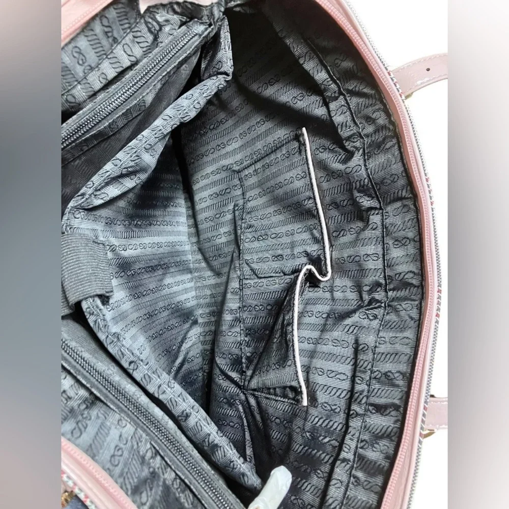 Plaid Tote Laptop Bag with Pale Pink Bow Accent